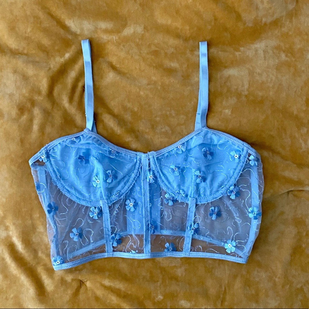 ✨ pickle. Blue Embroidered Floral Lace Corset Top ✨